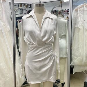 ZARA White Satin Wrap Shirt Dress sz XS